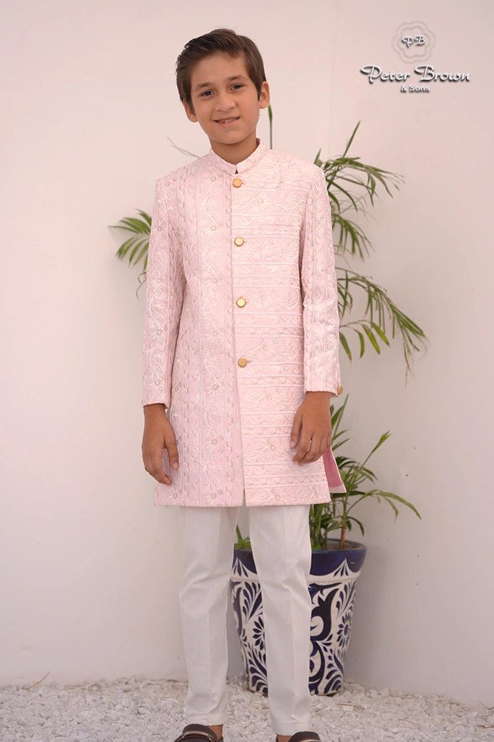 Leaves Embroidery-Boys Sherwani