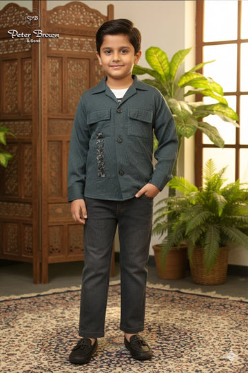 Maroon Brooklyn-Boys Baba Suit with Denim Pant