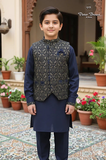 Nine Button-Boys Kameez Shalwar with Vasket