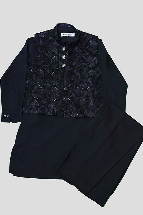 Stylish Black with Diamond Box Work on Waist Coat