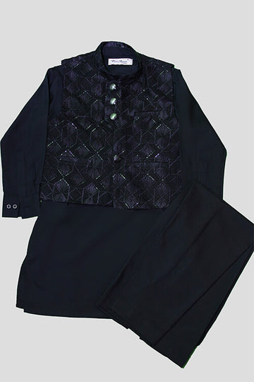 Stylish Black with Diamond Box Work on Waist Coat