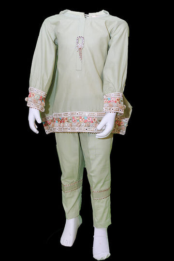 Short kurti With Gold Lining Lace Works