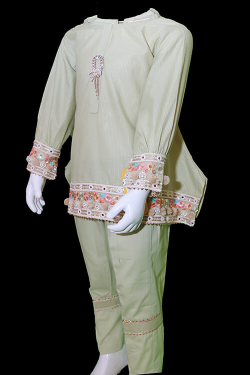 Short kurti With Gold Lining Lace Works