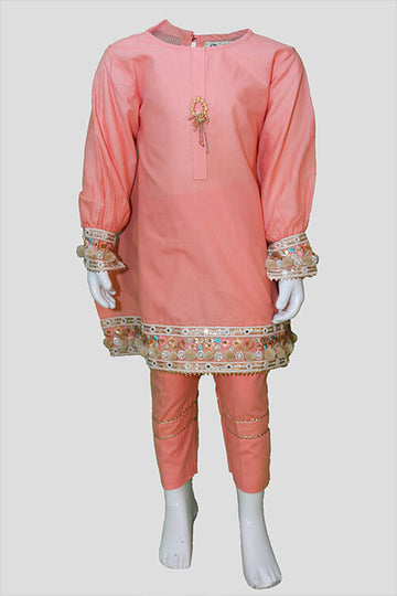 Short kurti With Gold Lining Lace Work