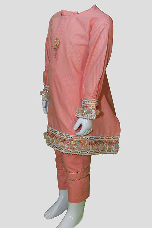 Short kurti With Gold Lining Lace Work