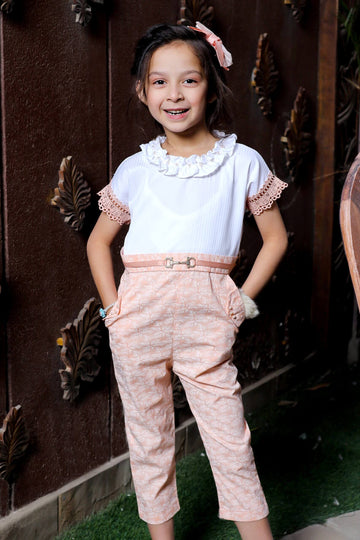 Brooch and Embroidered Lace-Girl Jumpsuit