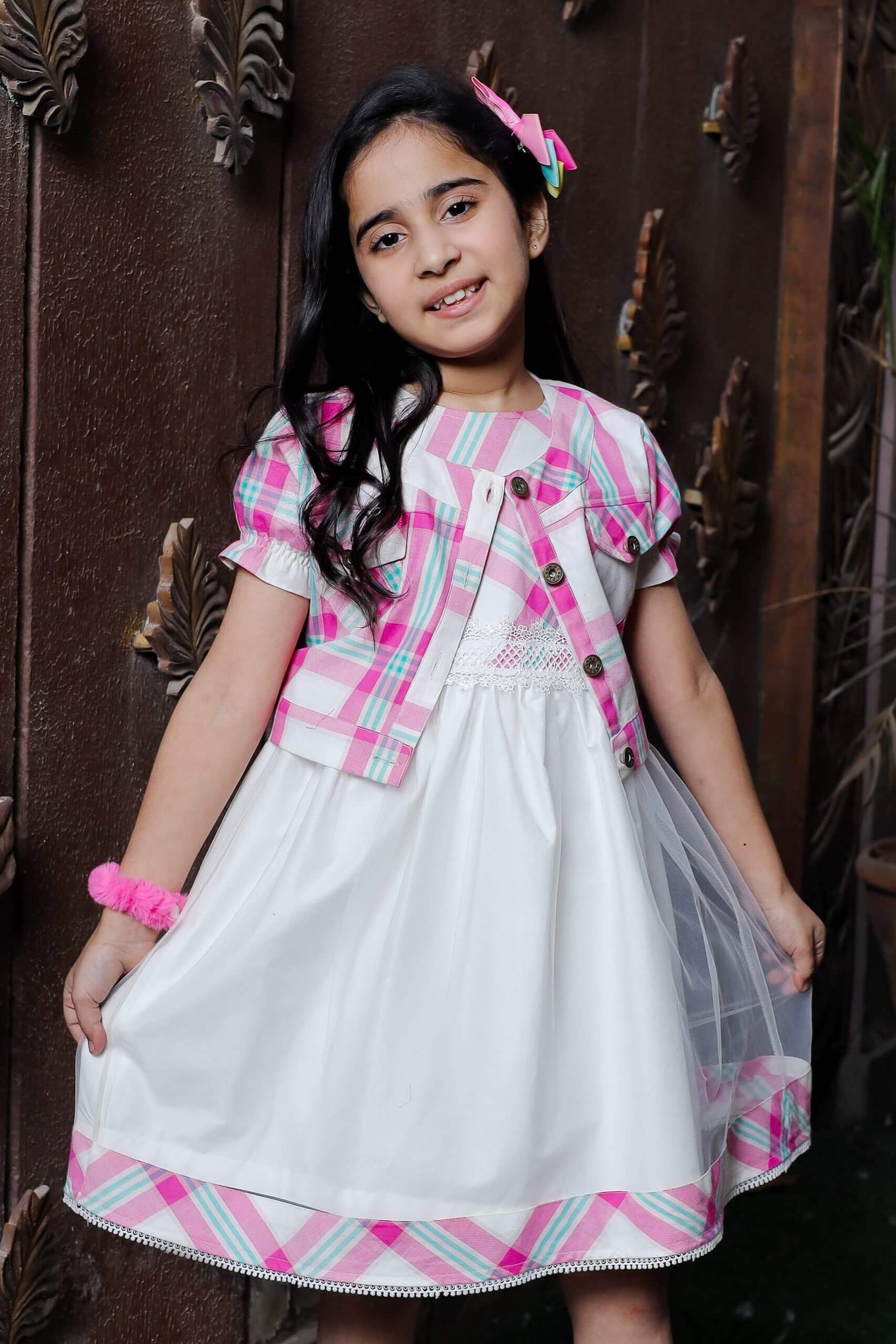 Check Design-Cotton Girl Frock-Spring Summer Season 2023